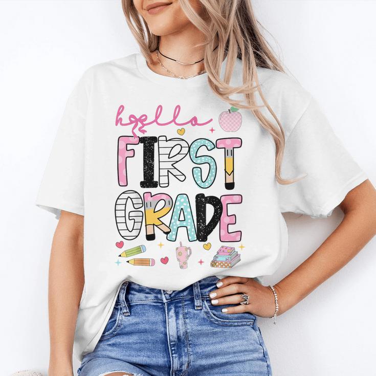 Hello First Grade Teacher Coquette Pencil Bow Back To School Women's T-Shirt