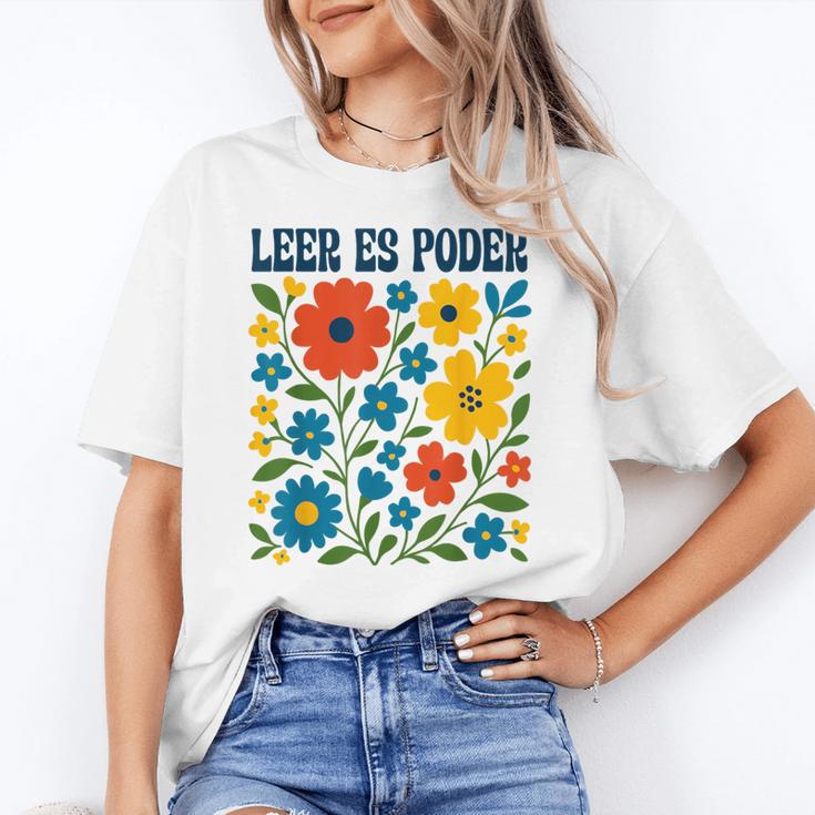 Leer Es Poder Cute Floral Boho Spanish Teacher Reading Women's T-Shirt
