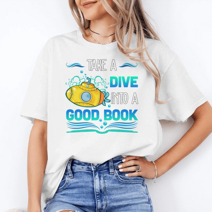 Librarian Teacher Dive Into A Good Book Reading Premium Tri-Blend Women's T-Shirt