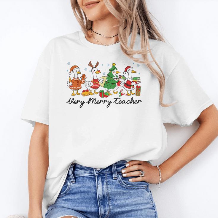 Very Merry Teacher Christmas Goose Silly Holiday Party Women's T-Shirt