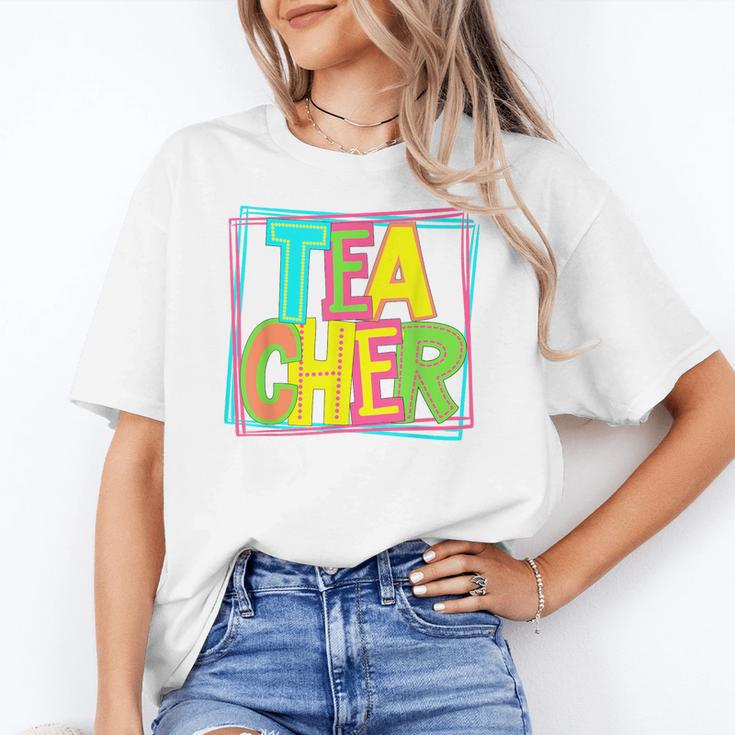 Neon Retro Teacher Cute Teacher Team New Teacher Back To Sch Women's T-Shirt