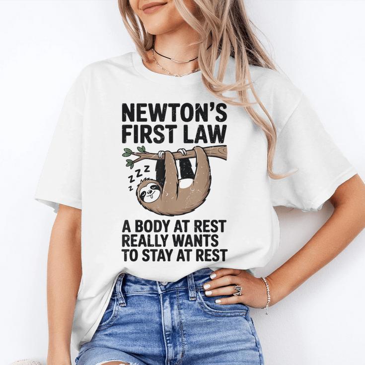 Newtons First Law Physics Jokes Science Teacher Women's T-Shirt