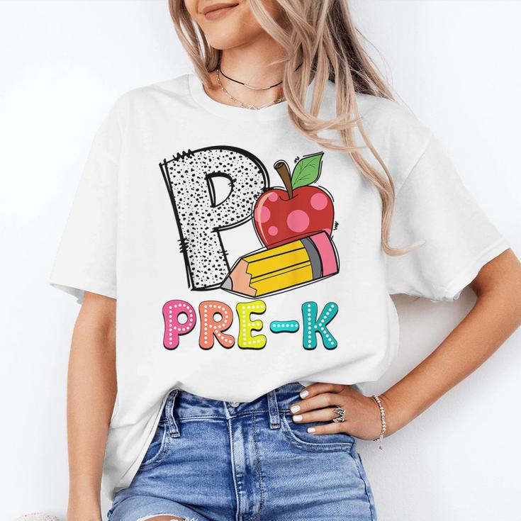 P Is For Pre-K Teacher Pencil Apple Back To School Women's T-Shirt