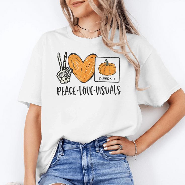 Peace Love Visuals Sped Teacher Pumpkin Skeleton Halloween Women's T-Shirt