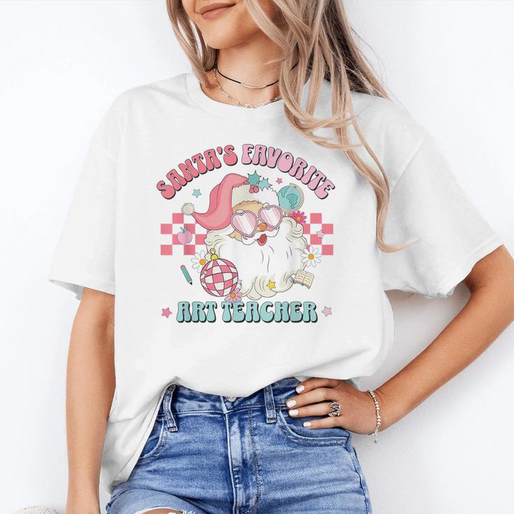 Retro Pink Christmas Santa's Favorite Art Teacher Artist Women's T-Shirt