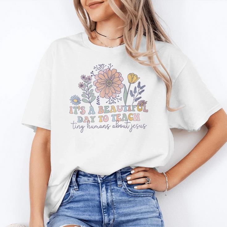 Retro I Teach Tiny Humans About Jesus Christian Teacher Women's T-Shirt