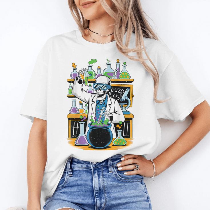 Skeleton Mad Scientist Halloween Costume Science Teacher Women's T-Shirt