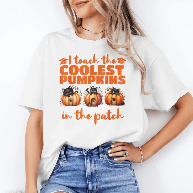 I Teach The Cutest Pumpkins Halloween Teacher Cat Lover Women's T-Shirt