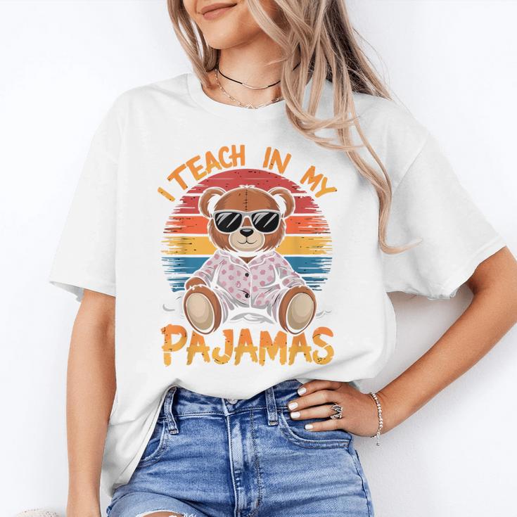 I Teach In My Pajamas Teacher Sunset Bear Retro Women's T-Shirt