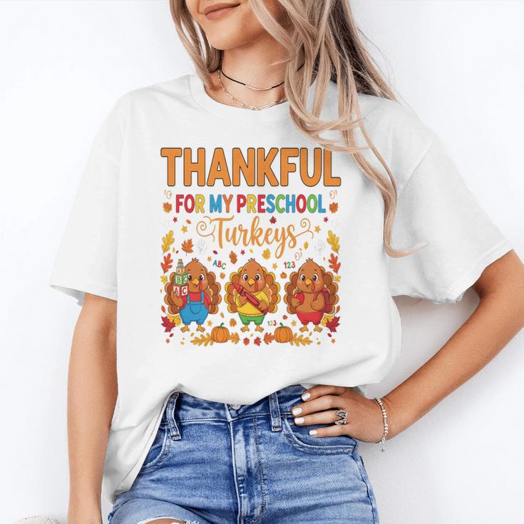 Teach Thanksgiving Teacher Thankful For My Preschool Turkeys Women's T-Shirt