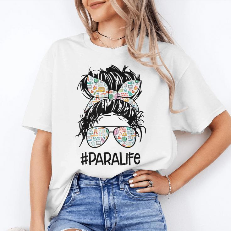 Teacher Para Life Tee Paraprofessional Cute Messy Bun Women's T-Shirt