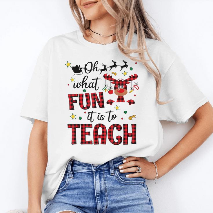 Teachers Oh What Fun It Is To Teach Cute Red Plaid Reindeer Women's T-Shirt