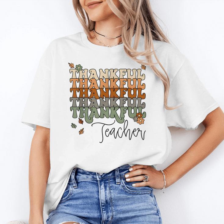 Thankful Teacher Thanksgiving Fall Pumpkin Turkey Women's T-Shirt