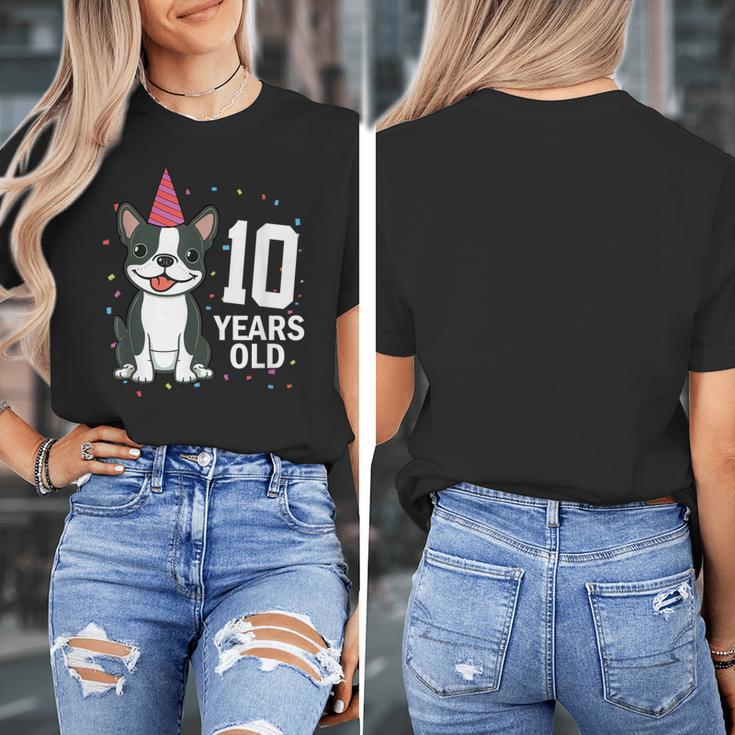 10 Years Old Birthday Boston Terrier Dog Lover 10th Party For Men Women Kids Women's T-Shirt, funny design