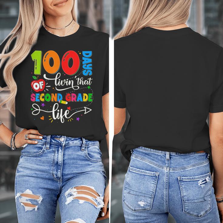 100 Days Of Living That 2nd Grade Life Boy Girl Teacher Women's T-Shirt, 2nd Grade Teacher Gifts, funny design 100 Days Of Living That 2nd Grade Life Boy Girl Teacher Women's T-Shirt, 2nd Grade Teacher Gifts, funny design