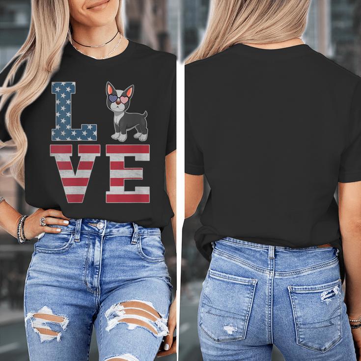 4th Of July Decor Patriotic LOVE Boston Terrier USA Flag Women's T-Shirt, Patriotic Boston Terrier Gifts, Boston Terrier 4th Of July Gifts, funny design