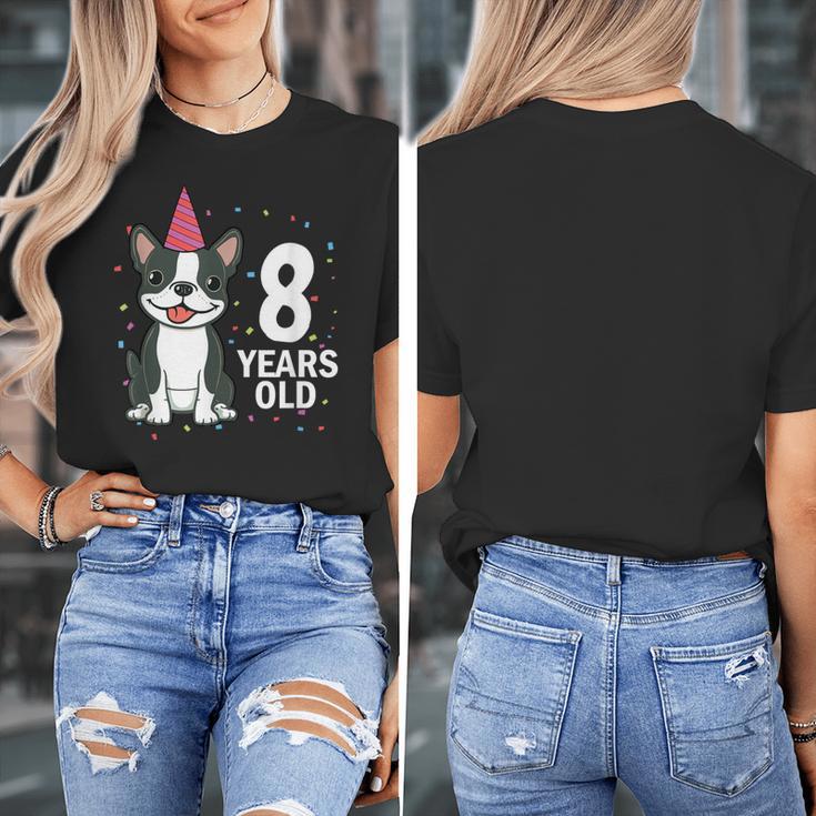 8 Years Old Birthday Boston Terrier Dog Lover 8th Party Kid Women's T-Shirt, funny design