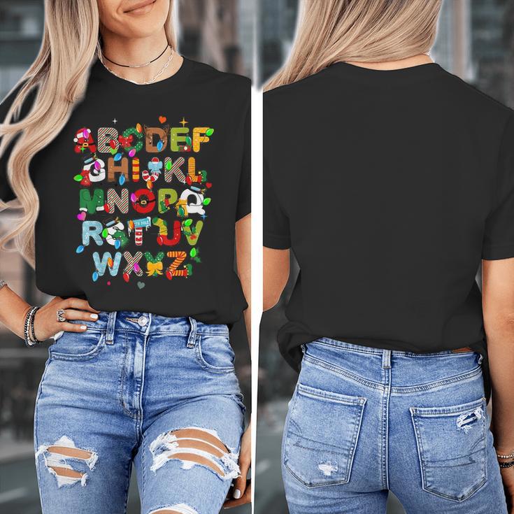 ABCs Learning Kindergarten Teacher Christmas Lights Alphabet For Men Women Kids Women's T-Shirt, funny design