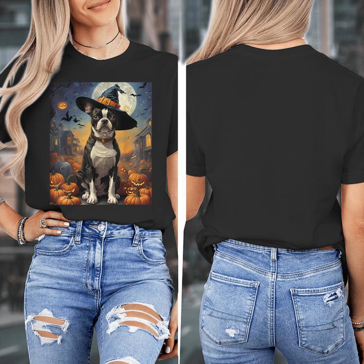 Aesthetic Halloween Boston Terrier Dog Witch Pumpkin For Men Women Kids Women's T-Shirt, Boston Terrier Halloween Gifts, funny design