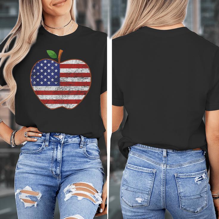 American Flag Teachers Students Apple 4th Of July Vintage Women's T-Shirt, funny design American Flag Teachers Students Apple 4th Of July Vintage Women's T-Shirt, funny design