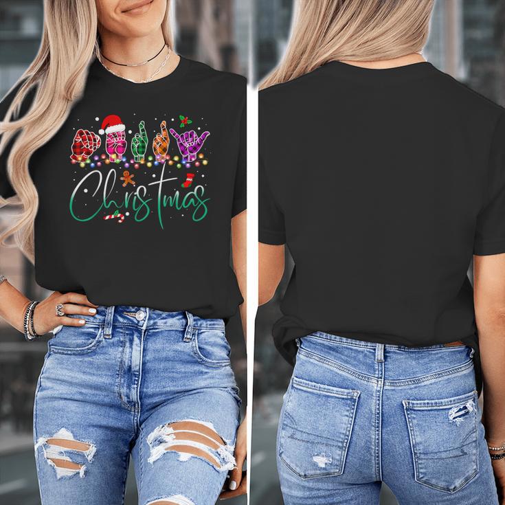 ASL Christmas Buffalo Plaid Teacher American Sign Language Women's T-Shirt, funny design ASL Christmas Buffalo Plaid Teacher American Sign Language Women's T-Shirt, funny design
