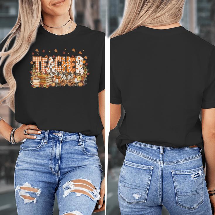 Autumn Pumpkin Thanksgiving Coffee Floral Teacher Fall Women's T-Shirt, funny design