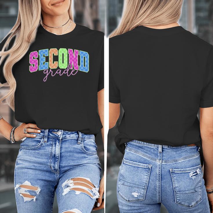 Back To School Neon Checkered Second Grade Colorful Teacher Women's T-Shirt, funny design
