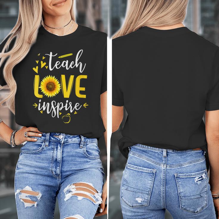 Back To School Teach Love And Inspire Teacher Sunflower Women's T-Shirt, funny design