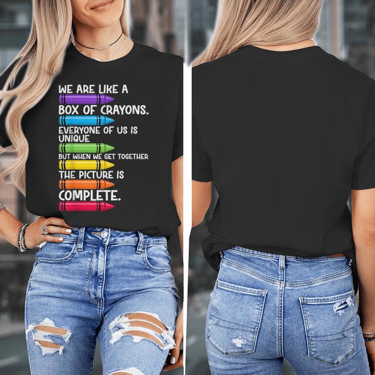 Back To School Teacher We Are Like A Box Of Crayons Women's T-Shirt, funny design Back To School Teacher We Are Like A Box Of Crayons Women's T-Shirt, funny design