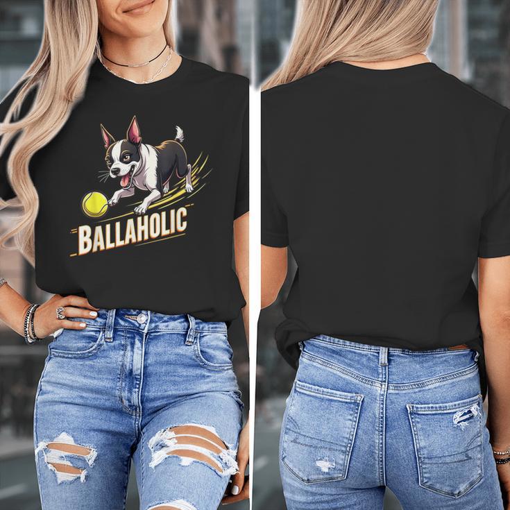 Ballaholic Boston Terrier Dog Chasing Bostie Ball Women's T-Shirt, funny design