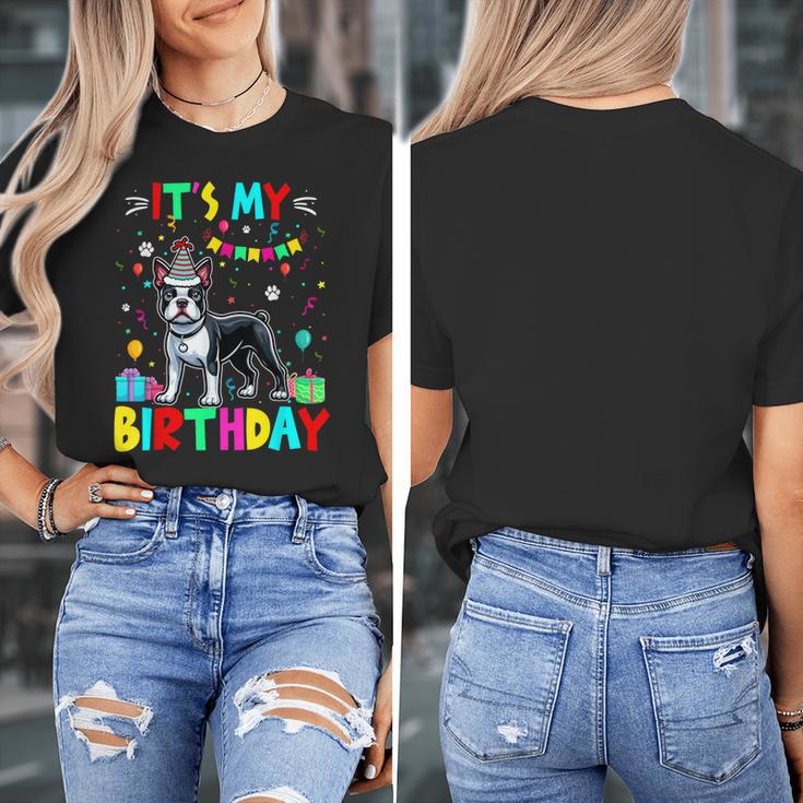 My Birthday Colorful Costume Boston Terrier Party Women's T-Shirt, funny design
