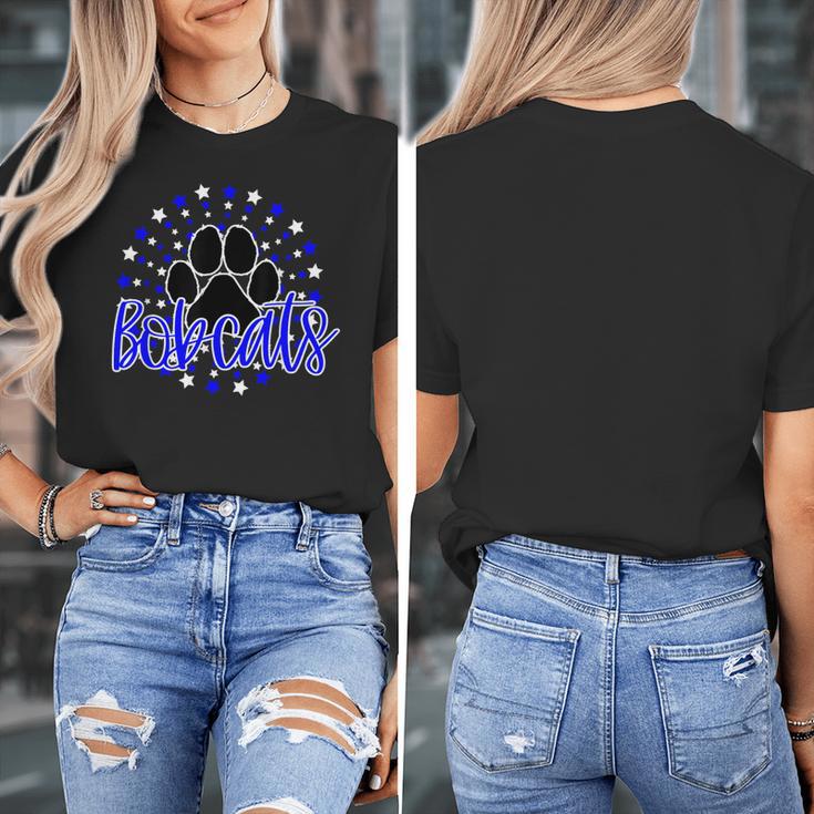 Blue Bobcats School Spirit Coquette Bow Mascot Teacher Women's T-Shirt, funny design Blue Bobcats School Spirit Coquette Bow Mascot Teacher Women's T-Shirt, funny design