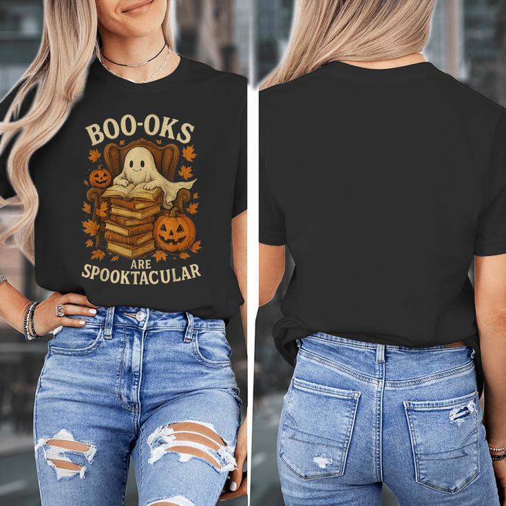 Books Are Spooktacular Ghost Book Reading Halloween Teachers Women's T-Shirt, funny design