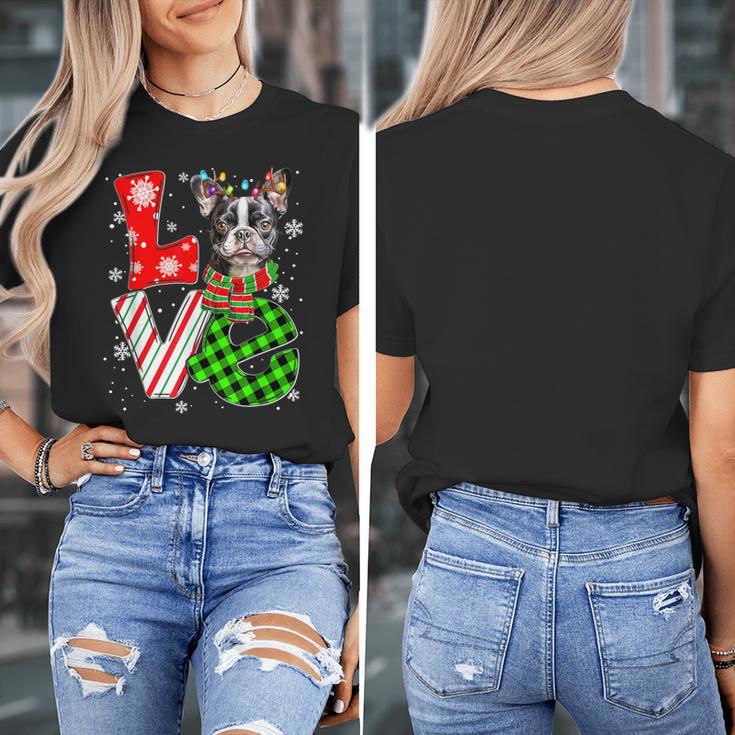 Boston Terrier Christmas Tree Lights Santa Dog Xmas For Men Women Kids Women's T-Shirt, Boston Terrier Christmas Gifts, funny design
