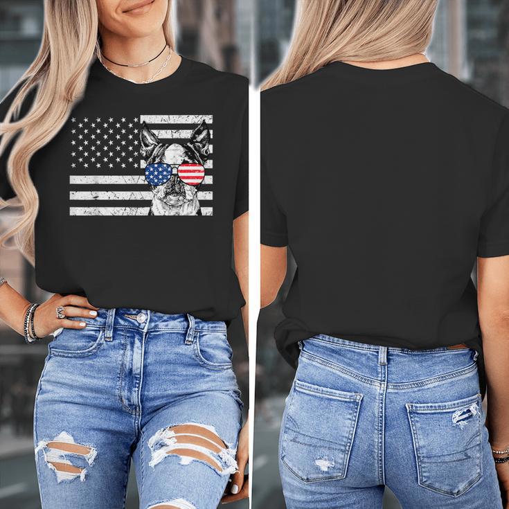 Boston Terrier Dog 4th Of July US American Flag Patriotic Women's T-Shirt, Patriotic Boston Terrier Gifts, American Boston Terrier Gifts, Boston Terrier 4th Of July Gifts, funny design