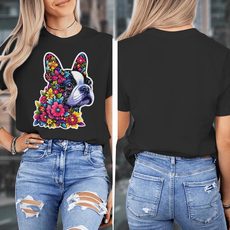 Boston Terrier Floral Vintage Dog Mom Distressed Men Women Kids Women's T-Shirt, Couple Gifts, Mom Gifts, Boston Terrier Mom Gifts, funny design