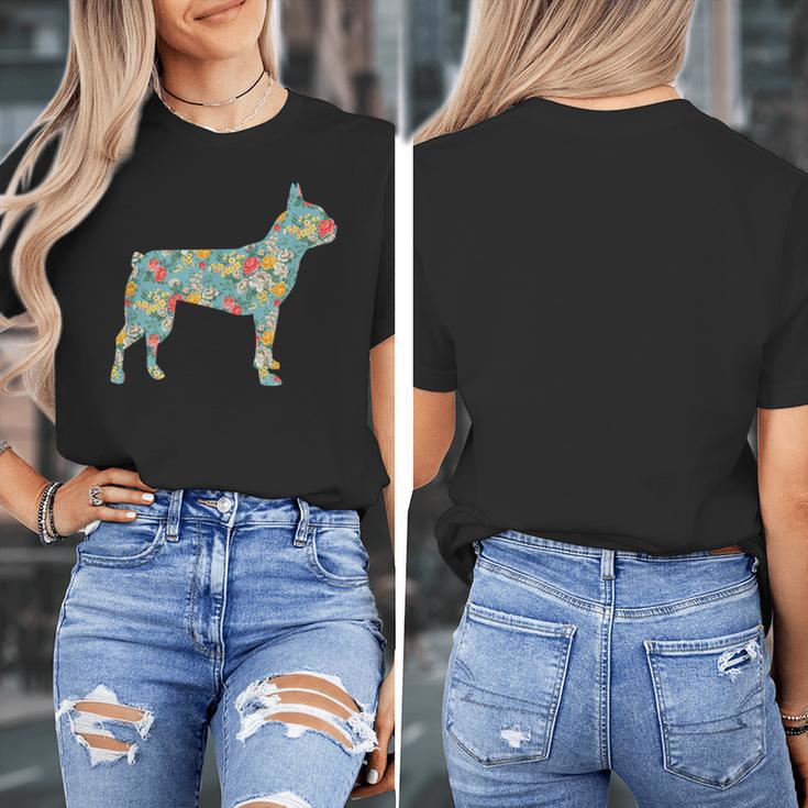 Boston Terrier Flower Silhouette Floral Dog Men Women Girls Kids Women's T-Shirt, funny design