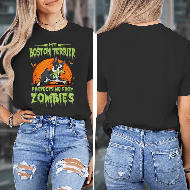 Boston Terrier Halloween Zombie American Gentleman Dog Lover Women's T-Shirt, Boston Terrier Halloween Gifts, American Boston Terrier Gifts, funny design