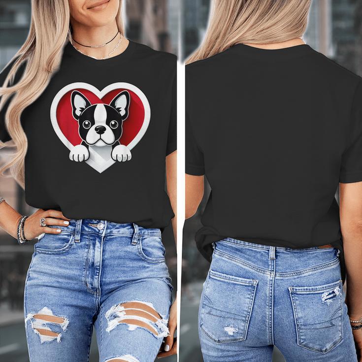 Boston Terrier Heart Cute Puppy Lover Or Dog Owner Women's T-Shirt, funny design