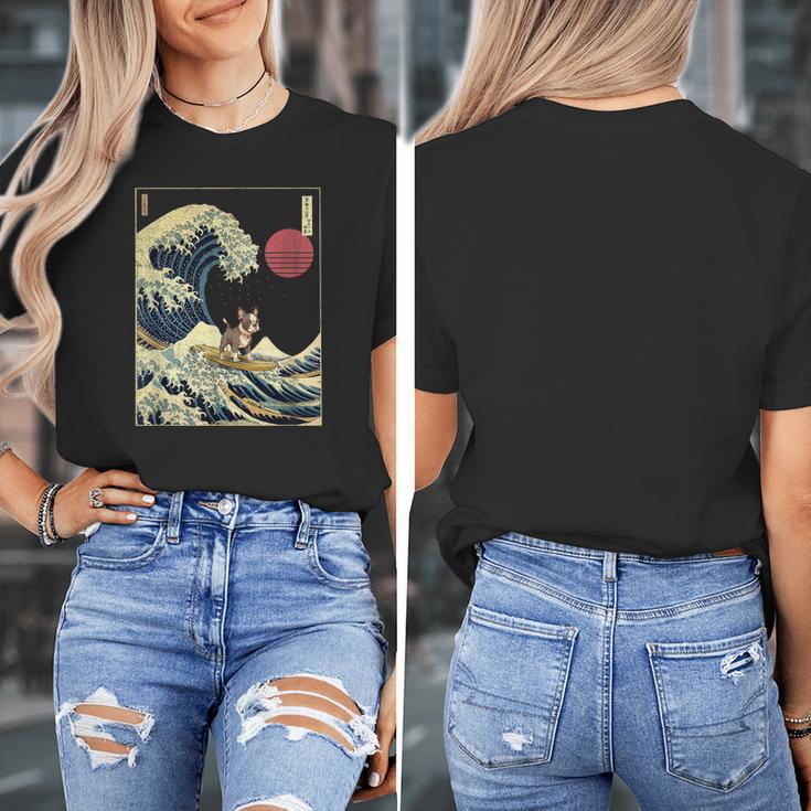 Boston Terrier Japanese Kanagawa Wave Surf Dog Women's T-Shirt, funny design
