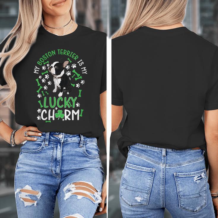 My Boston Terrier Is My Lucky Charm Paw Dog St Patrick's Day Women's T-Shirt, funny design