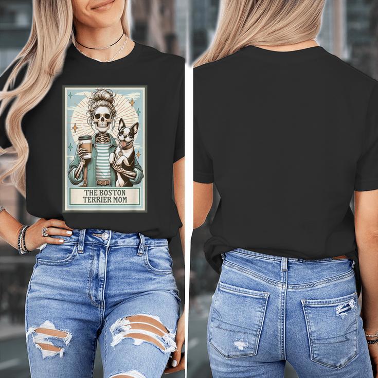 The Boston Terrier Mom Skeleton Spooky Season Halloween Women's T-Shirt, Couple Gifts, Mom Gifts, Boston Terrier Mom Gifts, Boston Terrier Halloween Gifts, funny design