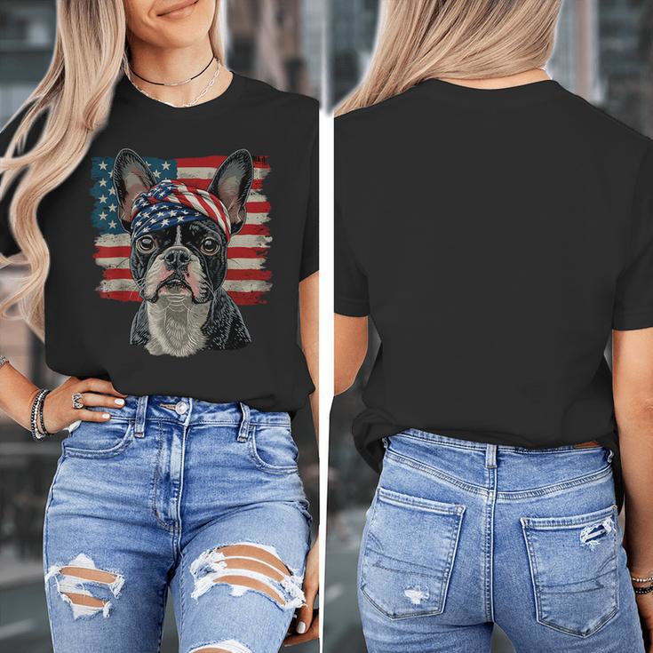 Boston Terrier Patriotic 4th Of July USA American Flag Women's T-Shirt, Patriotic Boston Terrier Gifts, American Boston Terrier Gifts, Boston Terrier 4th Of July Gifts, funny design