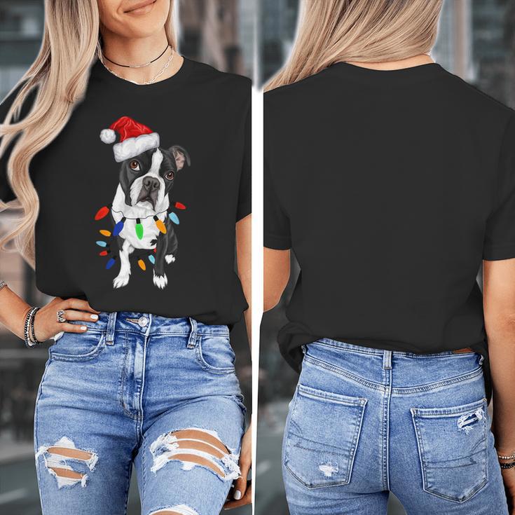 Boston Terrier Santa Christmas Lights Xmas Dog Lover Men Women Kids Women's T-Shirt, Boston Terrier Christmas Gifts, funny design