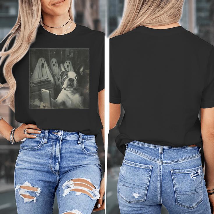 Boston Terrier Selfie With Ghosts Halloween Dog Lover Women's T-Shirt, Boston Terrier Halloween Gifts, funny design