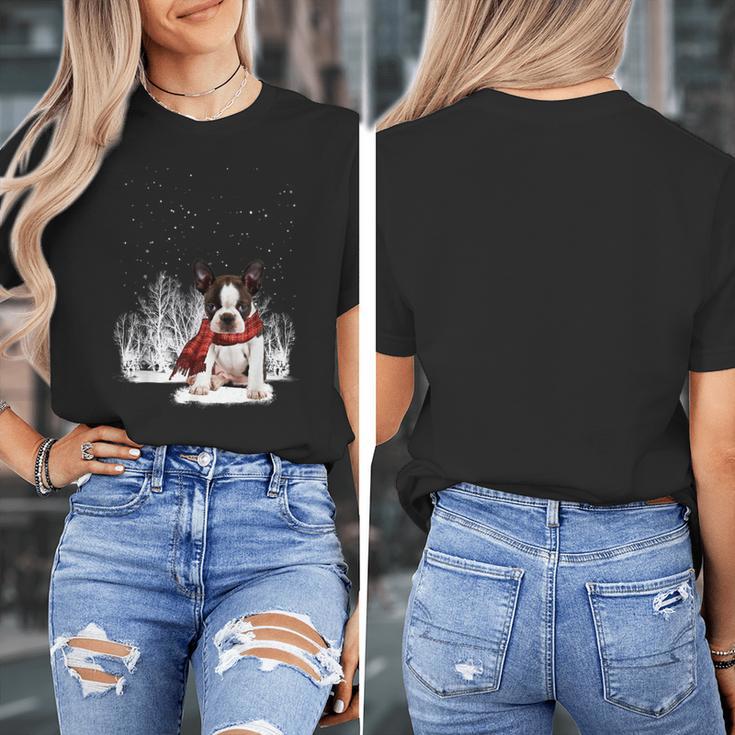Boston Terrier In The Snow Merry Christmas Winter Women's T-Shirt, Boston Terrier Christmas Gifts, funny design
