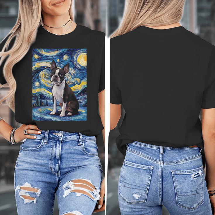 Boston Terrier Van Gogh Starry Night Women's T-Shirt, funny design