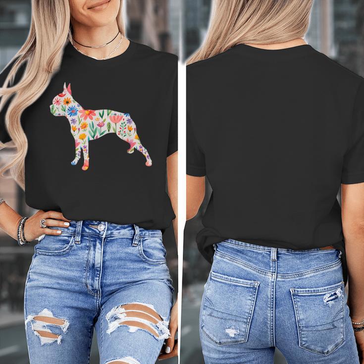 Boston Terrier Watercolor Flowers Women's T-Shirt, funny design