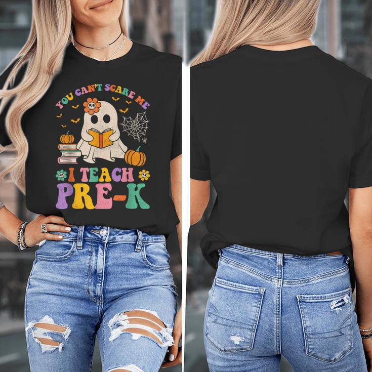 You Can't Scare Me I Teach Pre-k Teacher Halloween Ghost Men Women Kids Women's T-Shirt, funny design