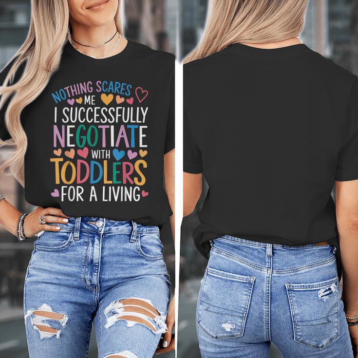 Childcare Teacher Negotiate With Toddlers Daycare Provider Women's T-Shirt, funny design
